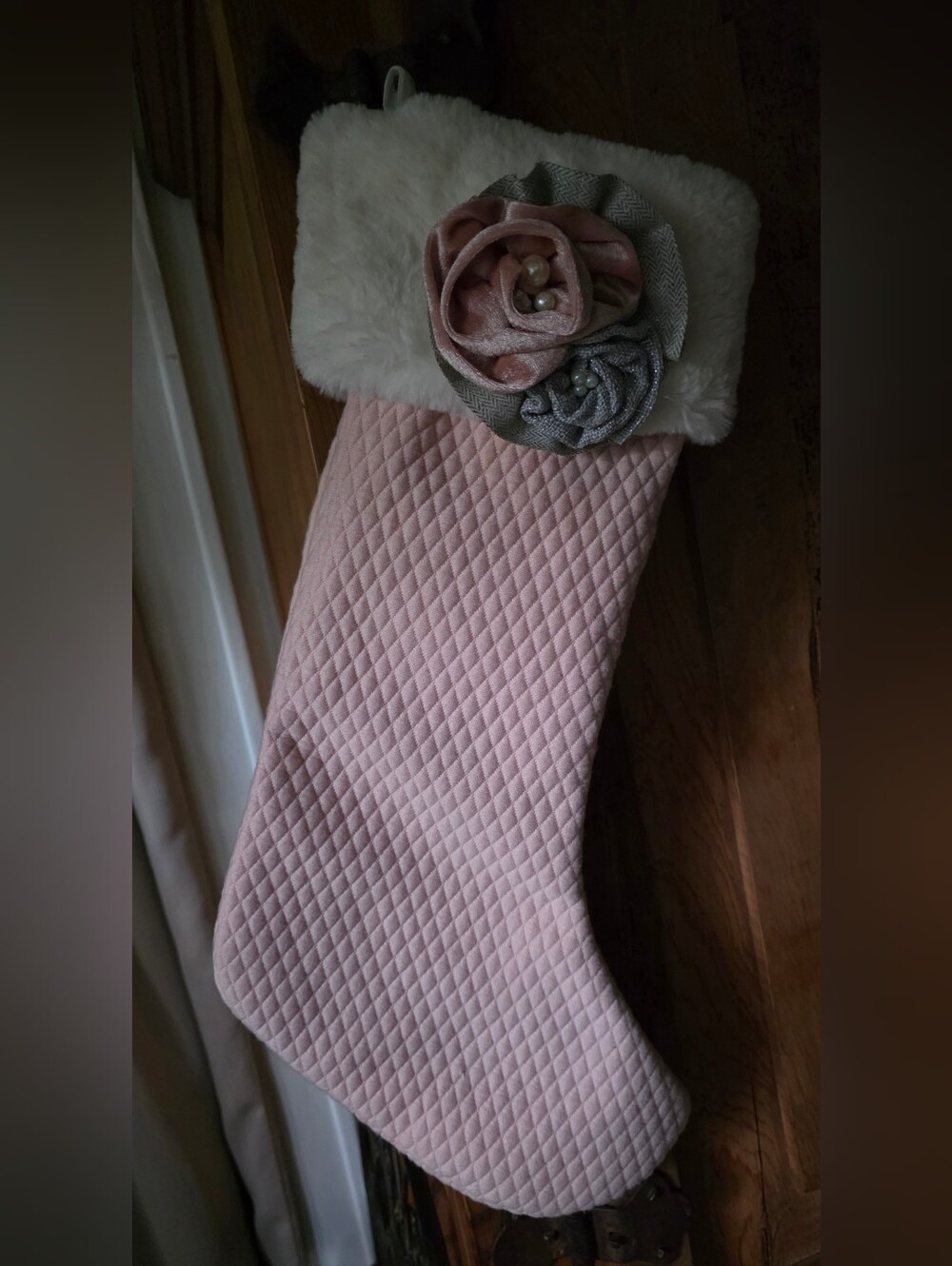 Plush Quilted Pink Holiday Stocking with Faux Fur Cuff